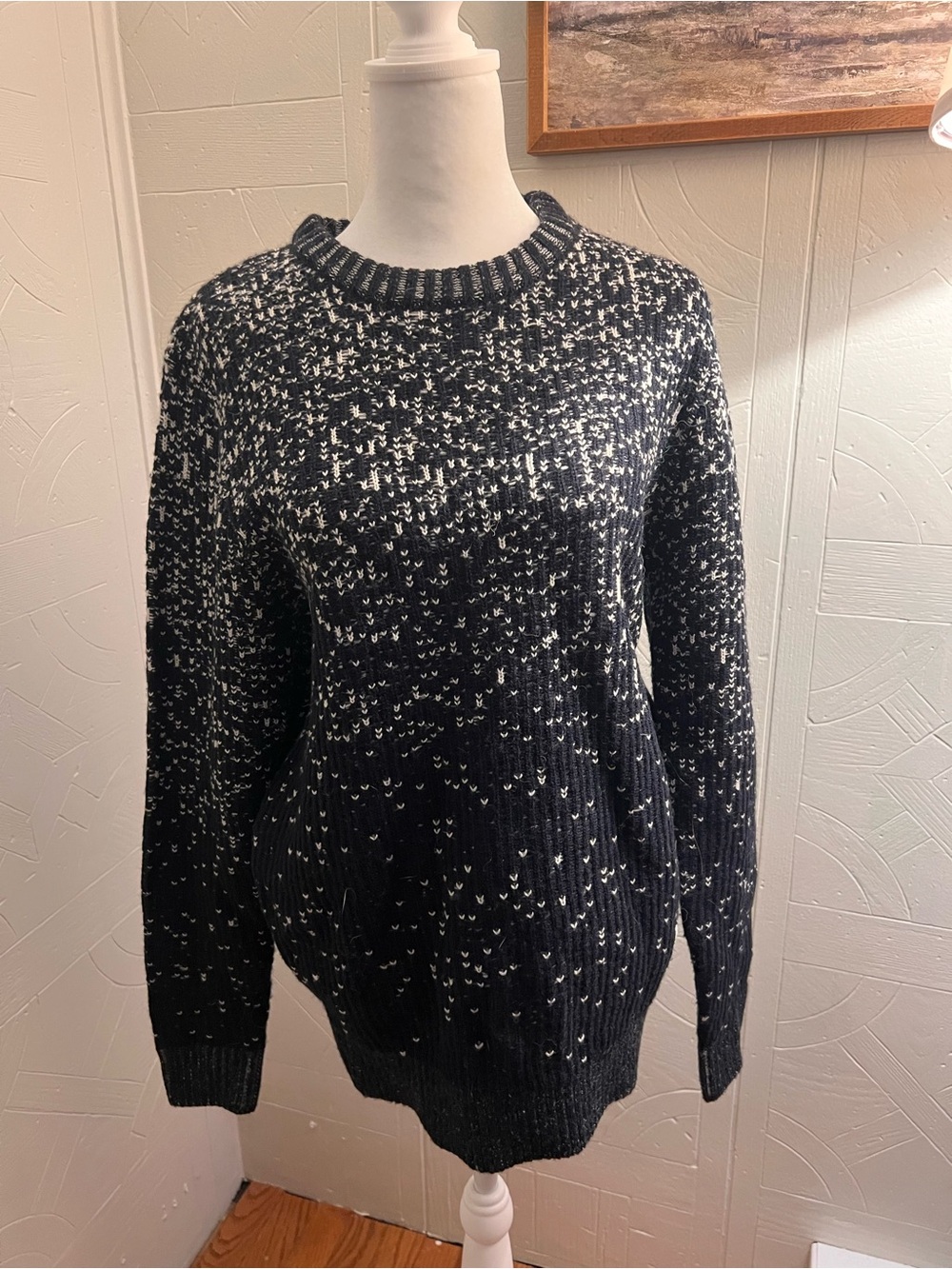 Bellfield Black & White Marled Knit Crewneck Sweater